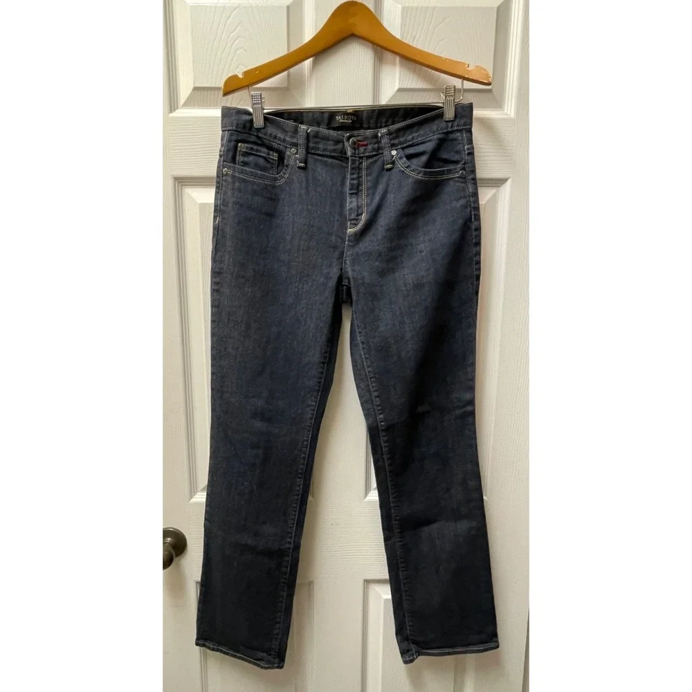 Talbots Women's Straight Leg Jeans Size 8 Dark Blue‎ High Rise Stretch Denim